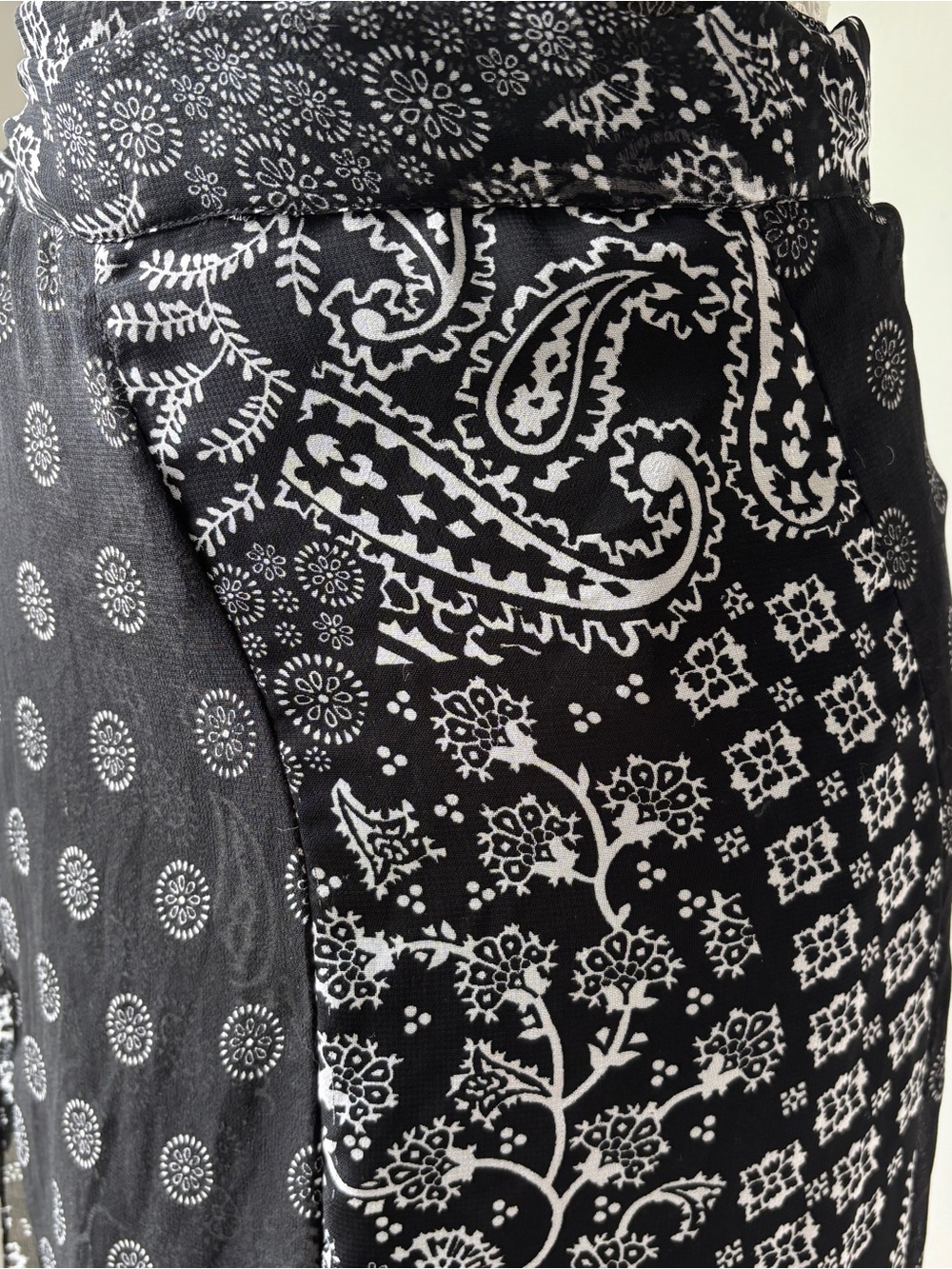 Black and White Paisley Two Layer Bohemian Maxi Wrap Skirt - Picture 4 of 10